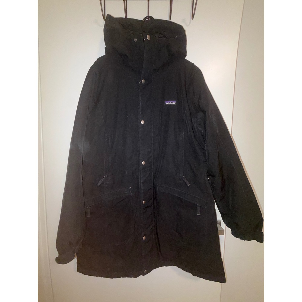 Patagonia Womens Black Down Fill Insulated Midi Parka Hooded Winter Coat XL